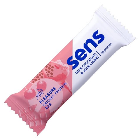Baton proteinowy z mąką ze świerszczy - gorzka czekolada i wiśnia Sens Pleasure, 40g Baton proteinowy z mąką ze świerszczy - gorzka czekolada i wiśnia Sens Pleasure, 40g