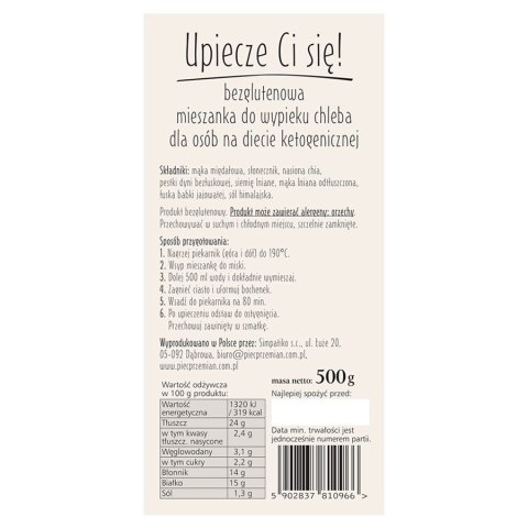 Bezglutenowa mieszanka do wypieku chleba KETO Pięć Przemian 500g Bezglutenowa mieszanka do wypieku chleba KETO Pięć Przemian 500g