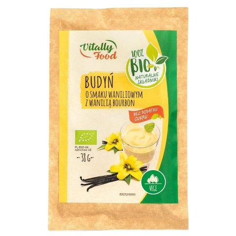 Budyń o smaku waniliowym z wanilią Bourbon bez dodatku cukru Vitally Food BIO 38g Budyń o smaku waniliowym z wanilią Bourbon bez dodatku cukru Vitally Food BIO 38g