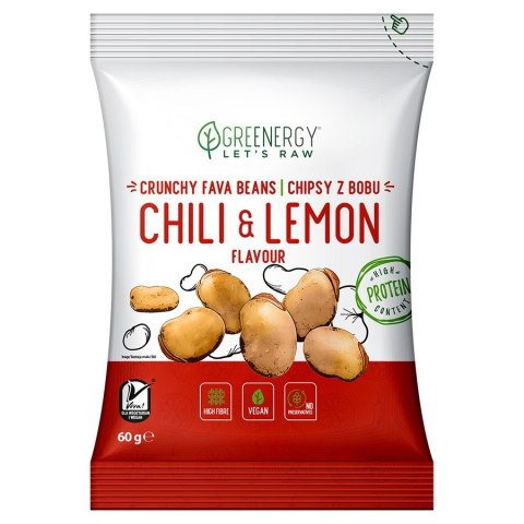 Chipsy z bobu o smaku "Chilli z cytryną" Greenergy 50g Chipsy z bobu o smaku "Chilli z cytryną" Greenergy 50g