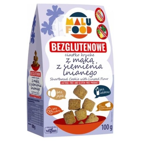 Ciastka kruche z maką z siemienia lnianego - bez dodatku cukru, bez glutenu Malu Food, 100g Ciastka kruche z maką z siemienia lnianego - bez dodatku cukru, bez glutenu Malu Food, 100g