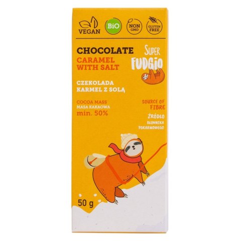 Czekolada karmel z solą bezglutenowa Super Fudgio BIO 50g Czekolada karmel z solą bezglutenowa Super Fudgio BIO 50g