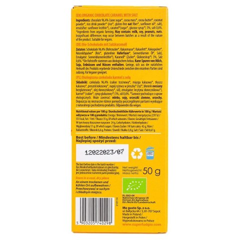 Czekolada karmel z solą bezglutenowa Super Fudgio BIO 50g Czekolada karmel z solą bezglutenowa Super Fudgio BIO 50g
