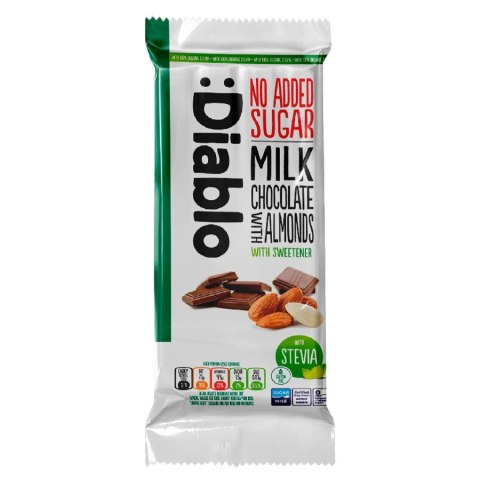 Czekolada mleczna z migdałami bez dodatku cukru Diablo, 75g Czekolada mleczna z migdałami bez dodatku cukru Diablo, 75g