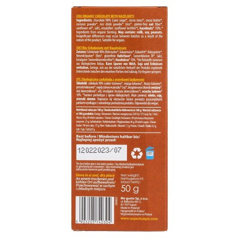 Czekolada z orzechami laskowymi bezglutenowa Super Fudgio BIO 50g Czekolada z orzechami laskowymi bezglutenowa Super Fudgio BIO 50g