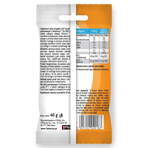 Drażetki o smaku ananasowym z witaminą C i D LILY Candy, 40g Drażetki o smaku ananasowym z witaminą C i D LILY Candy, 40g