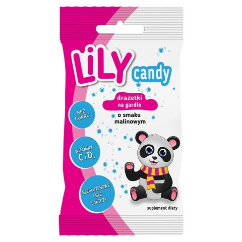 Drażetki o smaku malinowym na gardło LILY Candy, 40g Drażetki o smaku malinowym na gardło LILY Candy, 40g