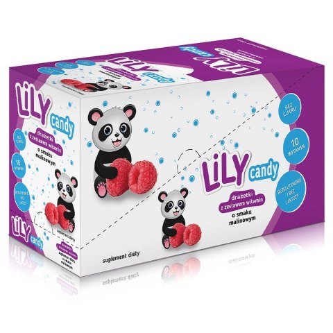 Drażetki o smaku malinowym z zestawem 10 witamin LILY Candy, 40g Drażetki o smaku malinowym z zestawem 10 witamin LILY Candy, 40g