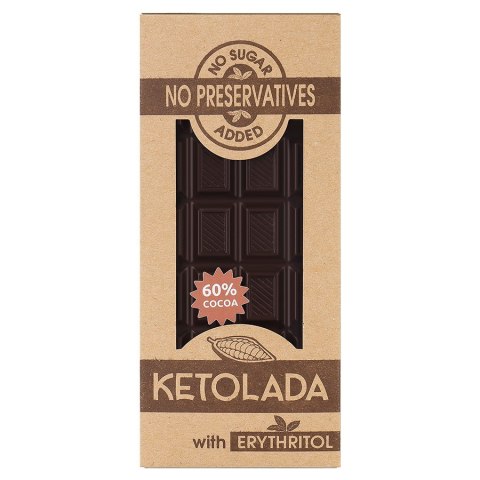 KETOLADA - czekolada słodzona erytrytolem bez dodatku cukru, 100g KETOLADA - czekolada słodzona erytrytolem bez dodatku cukru, 100g