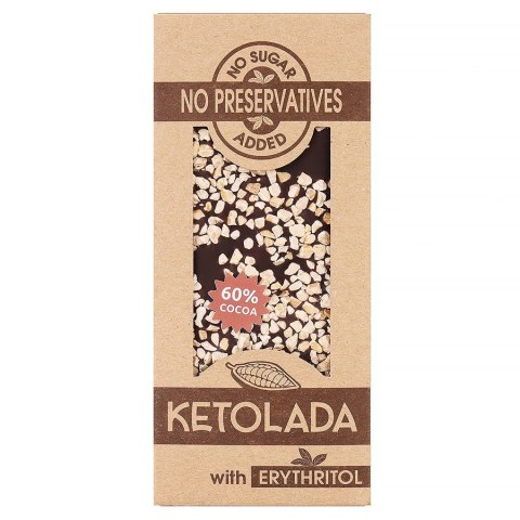KETOLADA - czekolada z migdałami słodzona erytrytolem bez dodatku cukru, 100g KETOLADA - czekolada z migdałami słodzona erytrytolem bez dodatku cukru, 100g
