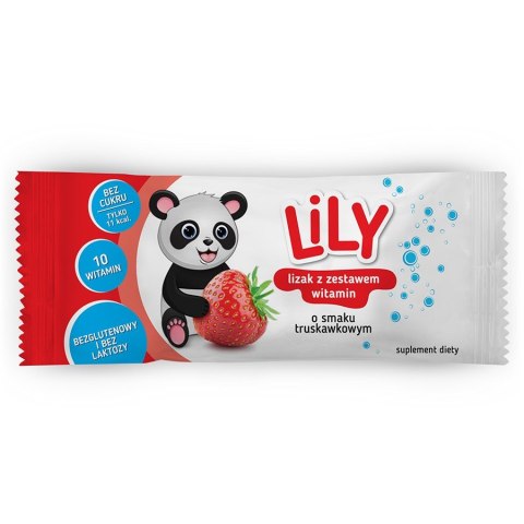 Lizak z zestawem witamin o smaku truskawkowym LILY, 8g Lizak z zestawem witamin o smaku truskawkowym LILY, 8g