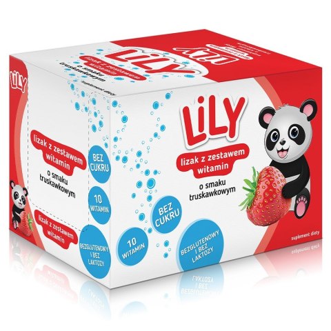 Lizak z zestawem witamin o smaku truskawkowym LILY, 8g Lizak z zestawem witamin o smaku truskawkowym LILY, 8g