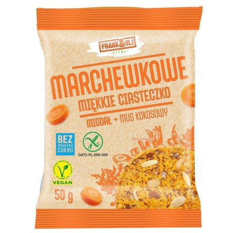 Miękkie ciastko marchewkowe z miąższem kokosowym i rodzynkami, Frank & Oli, 50g Miękkie ciastko marchewkowe z miąższem kokosowym i rodzynkami, Frank & Oli, 50g