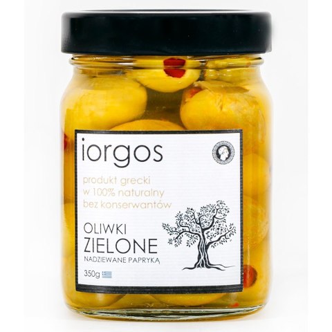 Oliwki zielone PREMIUM - z papryką IORGOS, 350g Oliwki zielone PREMIUM - z papryką IORGOS, 350g