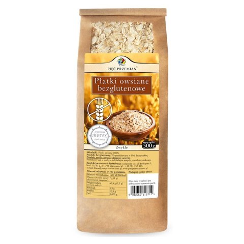 Płatki owsiane bezglutenowe zwykłe Pięć Przemian 500g Płatki owsiane bezglutenowe zwykłe Pięć Przemian 500g