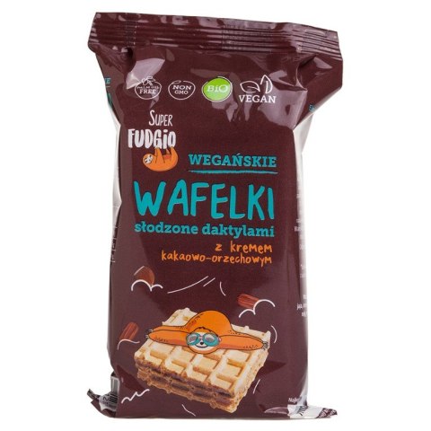 Wafelki słodzone daktylami z kremem kakaowo-orzechowym Super Fudgio BIO 120g Wafelki słodzone daktylami z kremem kakaowo-orzechowym Super Fudgio BIO 120g