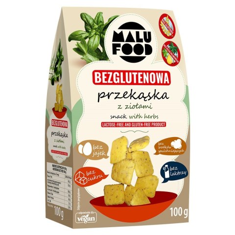 Bezglutenowa przekąska z ziołami Malu Food, 100g Bezglutenowa przekąska z ziołami Malu Food, 100g