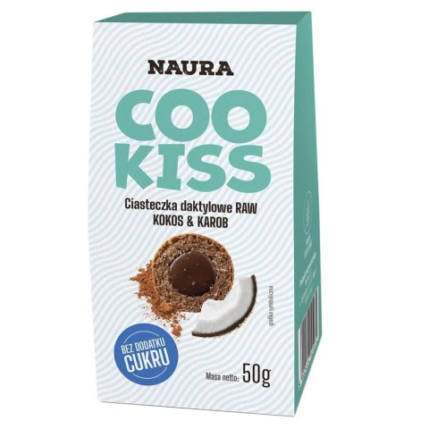 Ciasteczka daktylowe RAW kokos&karob Naura, 50 g Ciasteczka daktylowe RAW kokos&karob Naura, 50 g