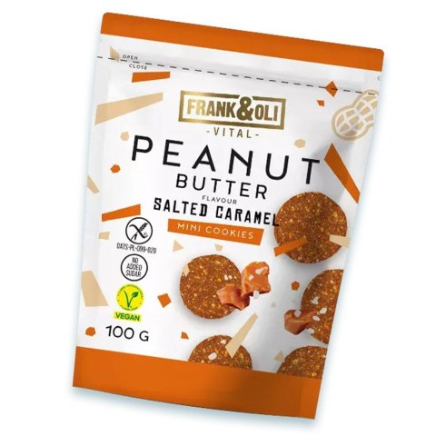 Ciasteczka z miazgą arachidową o smaku słonego karmelu Frank & Oli, 100g Ciasteczka z miazgą arachidową o smaku słonego karmelu Frank & Oli, 100g