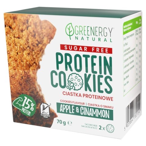 Ciastka proteinowe SUGAR FREE Apple&Cinnamon Greenergy, 70g Ciastka proteinowe SUGAR FREE Apple&Cinnamon Greenergy, 70g