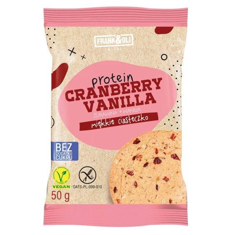 Ciastko proteinowe żurawina i wanilia Frank&Oli 50g Ciastko proteinowe żurawina i wanilia Frank&Oli 50g