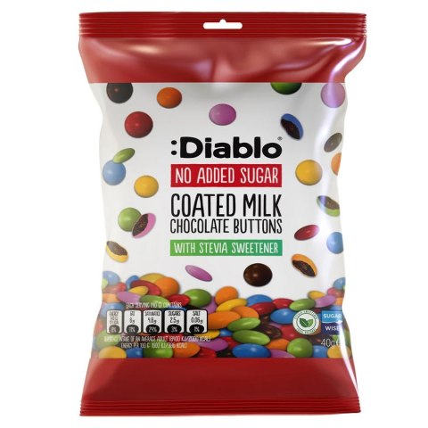 Czekoladowe lentylki bez dodatku cukru Diablo, 40g Czekoladowe lentylki bez dodatku cukru Diablo, 40g