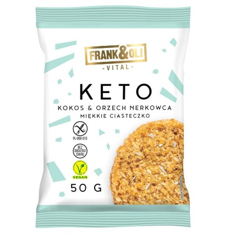 KETO Miękkie ciastko wegańskie kokos & orzech nerkowca, Frank & Oli, 50g KETO Miękkie ciastko wegańskie kokos & orzech nerkowca, Frank & Oli, 50g