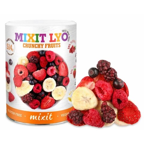 Liofilizowane "Chrupiące owoce - malina, truskawka, jeżyna, czarna porzeczka, banan" Mixit, 70g Liofilizowane "Chrupiące owoce - malina, truskawka, jeżyna, czarna porzeczka, banan" Mixit, 70g