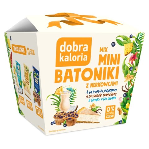 Minibatoniki z nerkowców (jagoda+sernik+pina colada) Dobra Kaloria, 187g Minibatoniki z nerkowców (jagoda+sernik+pina colada) Dobra Kaloria, 187g