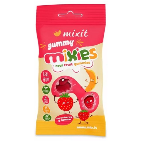 Owocowe Mixies - naturalne żelki o smaku truskawki i banana Mixit, 35g Owocowe Mixies - naturalne żelki o smaku truskawki i banana Mixit, 35g