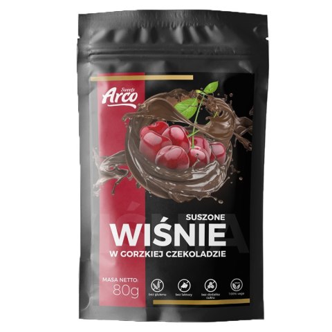 Suszona wiśnia w czekoladzie bez cukru Arco Sweets, 80g Suszona wiśnia w czekoladzie bez cukru Arco Sweets, 80g
