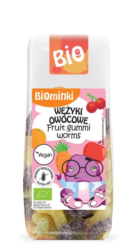 WĘŻYKI OWOCOWE BEZ ŻELATYNY BEZGLUTENOWE BIO 100 g - BIOMINKI WĘŻYKI OWOCOWE BEZ ŻELATYNY BEZGLUTENOWE BIO 100 g - BIOMINKI