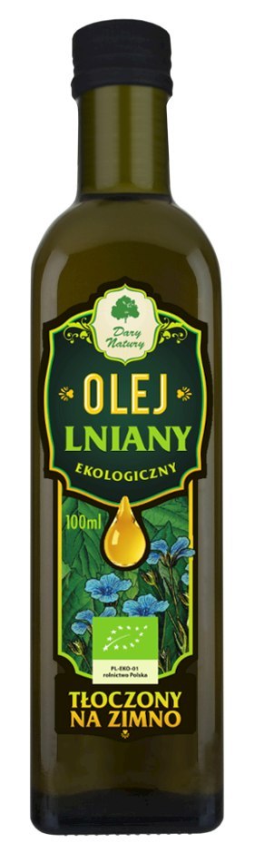 OLEJ LNIANY TŁOCZONY NA ZIMNO BIO 100 ml - DARY NATURY OLEJ LNIANY TŁOCZONY NA ZIMNO BIO 100 ml - DARY NATURY