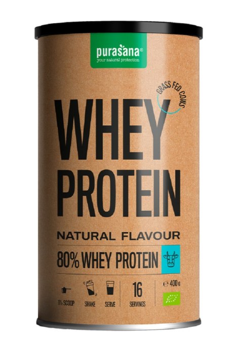 BIAŁKO SERWATKOWE NATURALNE (KONCENTRAT WPC 80) BEZGLUTENOWE BIO 400 g - PURASANA BIAŁKO SERWATKOWE NATURALNE (KONCENTRAT WPC 80) BEZGLUTENOWE BIO 400 g - PURASANA