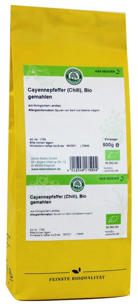 CHILI (PIEPRZ CAYENNE) BIO 500 g - HORECA (LEBENSBAUM) CHILI (PIEPRZ CAYENNE) BIO 500 g - HORECA (LEBENSBAUM)