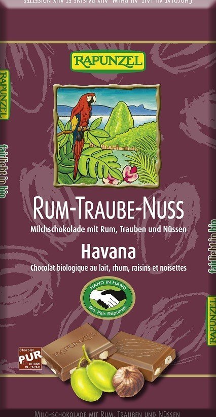 CZEKOLADA MLECZNA Z RODZYNKAMI, RUMEM I ORZECHAMI LASKOWYMI FAIR TRADE BIO 100 g - RAPUNZEL CZEKOLADA MLECZNA Z RODZYNKAMI, RUMEM I ORZECHAMI LASKOWYMI FAIR TRADE BIO 100 g - RAPUNZEL