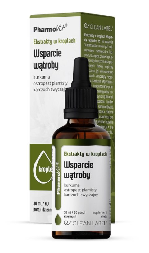 EKSTRAKTY W KROPLACH NA WSPARCIE WĄTROBY BEZGLUTENOWE 30 ml - PHARMOVIT (CLEAN LABEL) EKSTRAKTY W KROPLACH NA WSPARCIE WĄTROBY BEZGLUTENOWE 30 ml - PHARMOVIT (CLEAN LABEL)