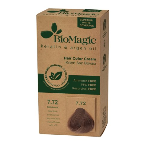 FARBA DO WŁOSÓW BEŻOWY BLOND (7.72) 250 g - BIOMAGIC FARBA DO WŁOSÓW BEŻOWY BLOND (7.72) 250 g - BIOMAGIC