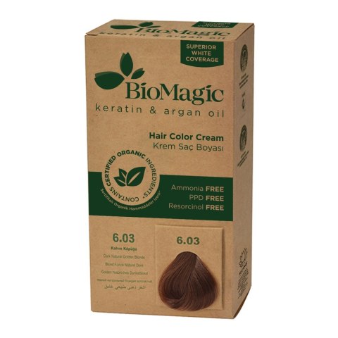FARBA DO WŁOSÓW CIEMNY ZŁOTY BLOND (6.03) 250 g - BIOMAGIC FARBA DO WŁOSÓW CIEMNY ZŁOTY BLOND (6.03) 250 g - BIOMAGIC