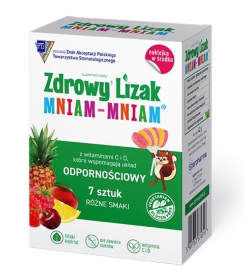 LIZAKI MIX SMAKÓW Z WITAMINAMI NA ODPORNOŚĆ BEZGLUTENOWY (7 szt.) 42 g - MNIAM MNIAM STARPHARMA LIZAKI MIX SMAKÓW Z WITAMINAMI NA ODPORNOŚĆ BEZGLUTENOWY (7 szt.) 42 g - MNIAM MNIAM STARPHARMA