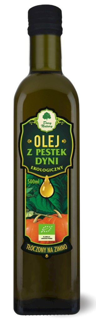 OLEJ Z PESTEK DYNI TŁOCZONY NA ZIMNO BIO 500 ml - DARY NATURY OLEJ Z PESTEK DYNI TŁOCZONY NA ZIMNO BIO 500 ml - DARY NATURY