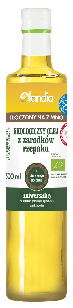 OLEJ Z ZARODKÓW RZEPAKU UNIWERSALNY TŁOCZONY NA ZIMNO BIO 500 ml - OLANDIA OLEJ Z ZARODKÓW RZEPAKU UNIWERSALNY TŁOCZONY NA ZIMNO BIO 500 ml - OLANDIA