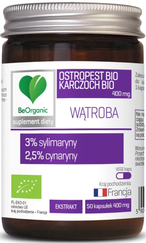 OSTROPEST + KARCZOCH EKSTRAKT BIO 50 KAPSUŁEK - BE ORGANIC OSTROPEST + KARCZOCH EKSTRAKT BIO 50 KAPSUŁEK - BE ORGANIC