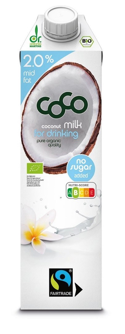 COCONUT MILK - NAPÓJ KOKOSOWY DO PICIA 2 % TŁUSZCZU BEZ DODATKU CUKRÓW FAIR TRADE BIO 1 L - COCO (DR MARTINS) COCONUT MILK - NAPÓJ KOKOSOWY DO PICIA 2 % TŁUSZCZU BEZ DODATKU CUKRÓW FAIR TRADE BIO 1 L - COCO (DR MARTINS)