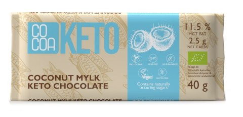 CZEKOLADA KOKOSOWA Z OLEJEM MCT BEZ DODATKU CUKRÓW BEZGLUTENOWA KETO BIO 40 g - COCOA CZEKOLADA KOKOSOWA Z OLEJEM MCT BEZ DODATKU CUKRÓW BEZGLUTENOWA KETO BIO 40 g - COCOA