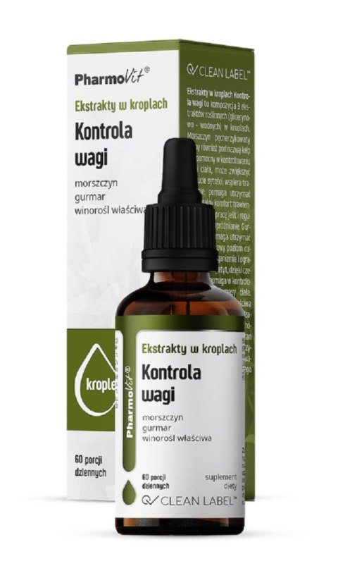 EKSTRAKTY W KROPLACH NA KONTROLĘ WAGI BEZGLUTENOWE 30 ml - PHARMOVIT (CLEAN LABEL) EKSTRAKTY W KROPLACH NA KONTROLĘ WAGI BEZGLUTENOWE 30 ml - PHARMOVIT (CLEAN LABEL)