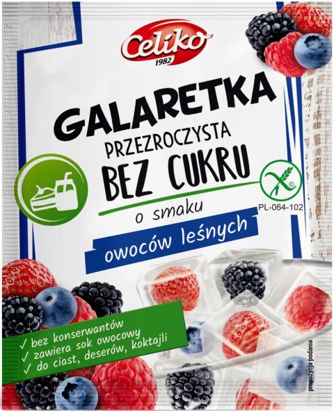 GALARETKA PRZEZROCZYSTA BEZ CUKRU O SMAKU OWOCÓW LEŚNYCH BEZGLUTENOWA 14 g - CELIKO GALARETKA PRZEZROCZYSTA BEZ CUKRU O SMAKU OWOCÓW LEŚNYCH BEZGLUTENOWA 14 g - CELIKO