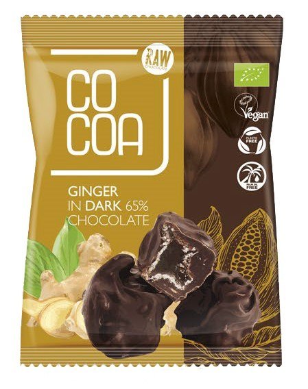 IMBIR KANDYZOWANY W CIEMNEJ CZEKOLADZIE 65 % BIO 70 g - COCOA IMBIR KANDYZOWANY W CIEMNEJ CZEKOLADZIE 65 % BIO 70 g - COCOA