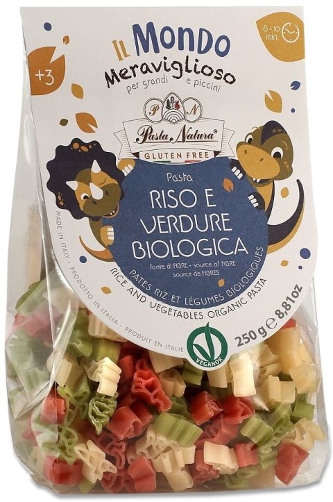 MAKARON (RYŻOWY TRÓJKOLOROWY) DLA DZIECI DINOZAURY BEZGLUTENOWY BIO 250 g - PASTA NATURA MAKARON (RYŻOWY TRÓJKOLOROWY) DLA DZIECI DINOZAURY BEZGLUTENOWY BIO 250 g - PASTA NATURA