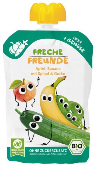 MUS JABŁKO - BANAN - SZPINAK - OGÓREK BEZ DODATKU CUKRÓW BEZGLUTENOWY OD 6 MIESIĄCA BIO 100 g - FRECHE FREUNDE